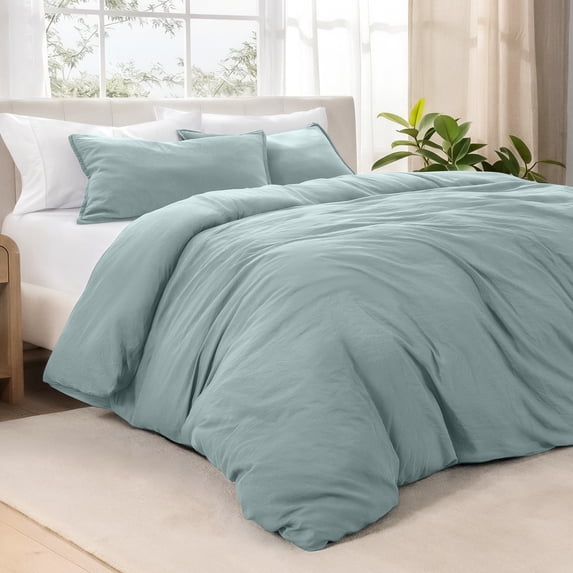 Bare Home Washed Duvet Cover Set - Ultra-Soft - Premium 1800 Collection - 3 Piece - Full, Sea Spray