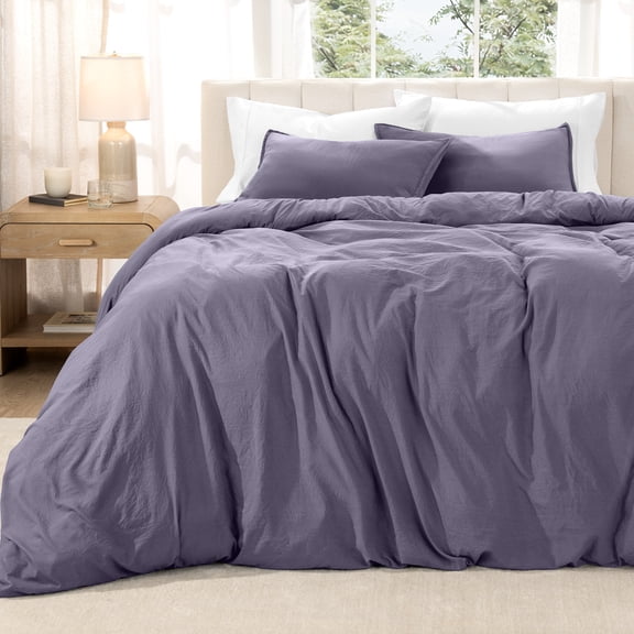 Bare Home Washed Duvet Cover Set - Ultra-Soft - Premium 1800 Collection - 3 Piece - King, Dusty Purple