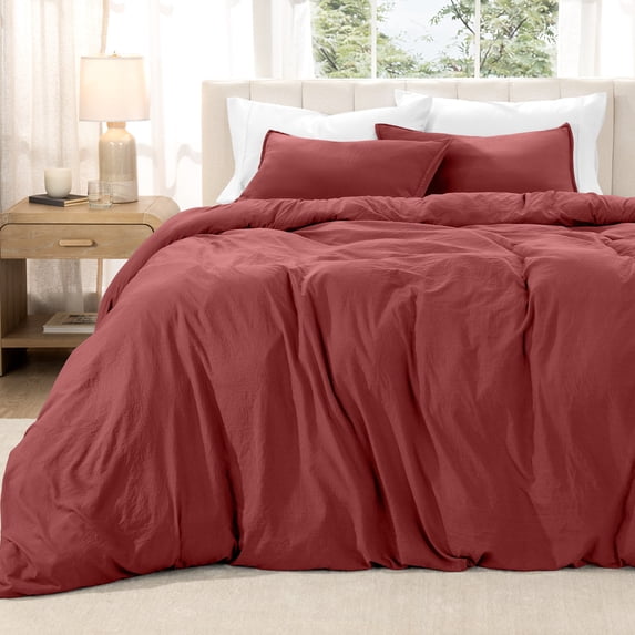 Bare Home Washed Duvet Cover Set - Ultra-Soft - Premium 1800 Collection - 3 Piece - King/Cal King, Rosewood