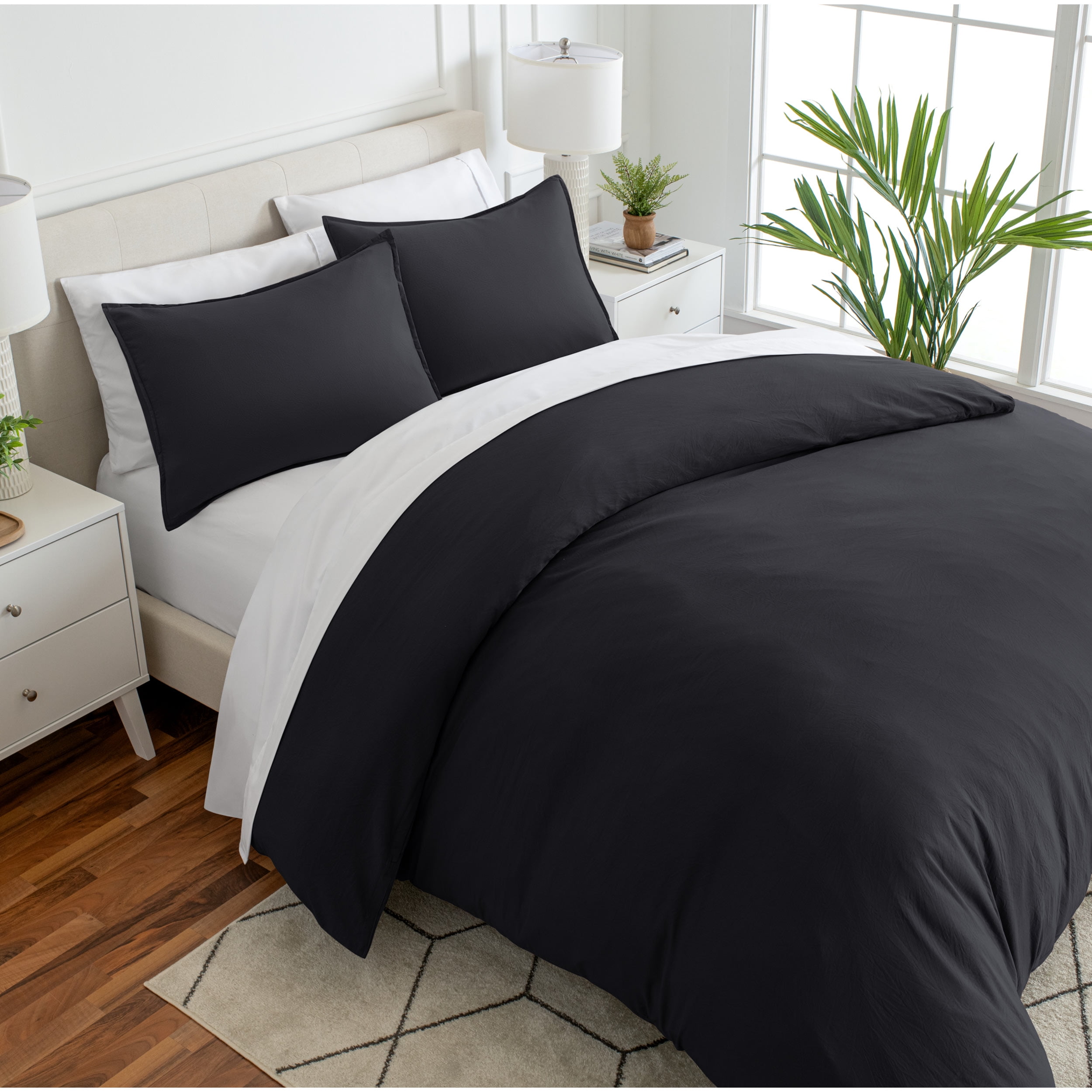 Oversized King Sandwash Black Microfiber Duvet Cover Set