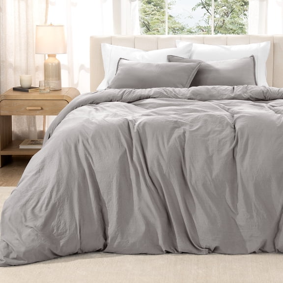 Bare Home Washed Duvet Cover Set - Ultra-Soft - Premium 1800 Collection - 3 Piece - Oversized King, Frost Gray