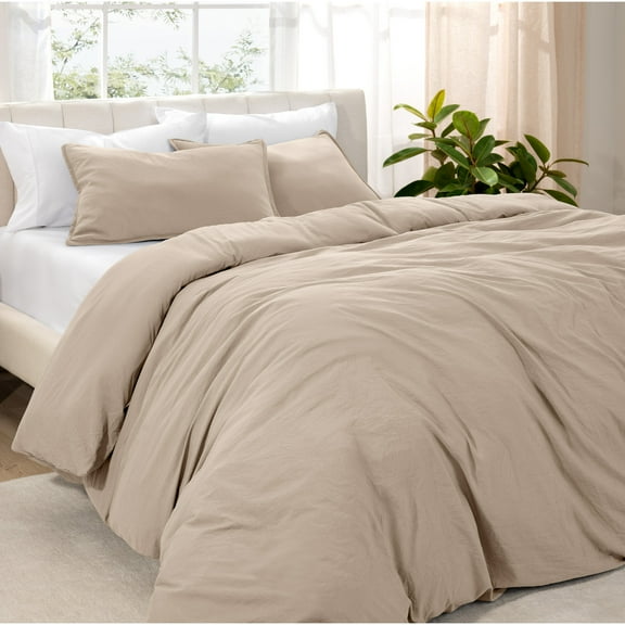 Bare Home Washed Duvet Cover Set - Ultra-Soft - Premium 1800 Collection - 3 Piece - Oversized King, Pebble