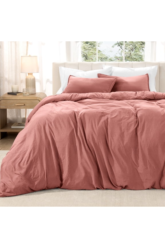 Washed Duvet Cover Set - Ultra-Soft - Premium 1800 Collection - 3 Piece - Oversized Queen, Dusty Rose