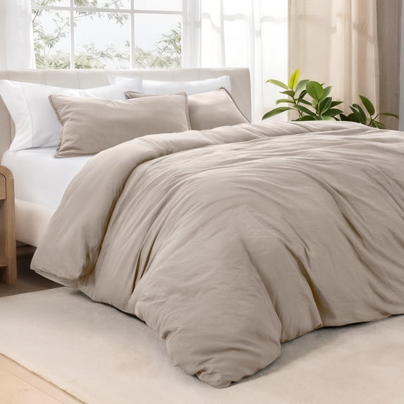 Bare Home Washed Duvet Cover Set - Ultra-Soft - Premium 1800 Collection - 3 Piece - Oversized Queen, Pebble