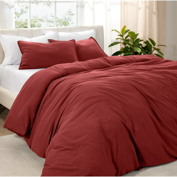 Bare Home Washed Duvet Cover Set - Ultra-Soft - Premium 1800 Collection - 3 Piece - Oversized Queen, Rosewood