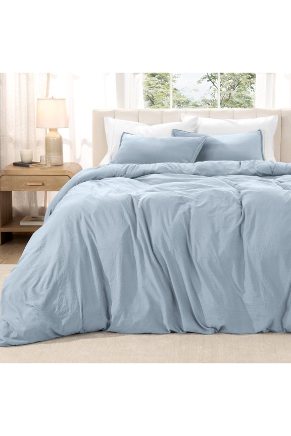 Washed Duvet Cover Set - Ultra-Soft - Premium 1800 Collection - 3 Piece - Queen, Dusty Blue