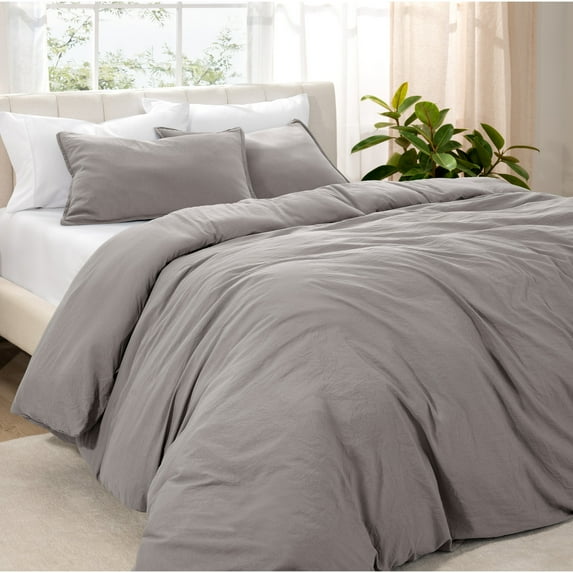 Bare Home Washed Duvet Cover Set - Ultra-Soft - Premium 1800 Collection - 3 Piece - Queen, Frost Gray