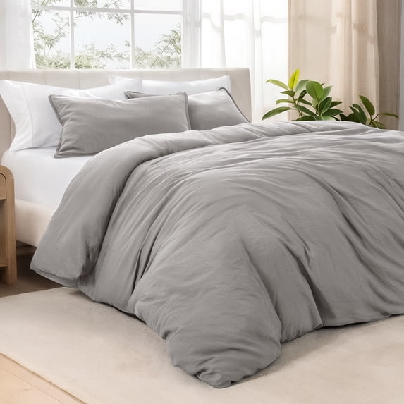 Bare Home Washed Duvet Cover Set - Ultra-Soft - Premium 1800 Collection - 3 Piece - Queen, Frost Gray