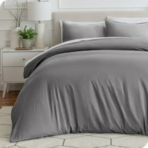 Bare Home Washed Duvet Cover Set - Ultra-Soft - Premium 1800 Collection - 3 Piece - Queen, Frost Gray