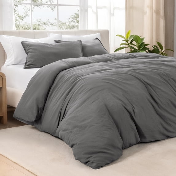 Bare Home Washed Duvet Cover Set - Ultra-Soft - Premium 1800 Collection - 3 Piece - Queen, Gray