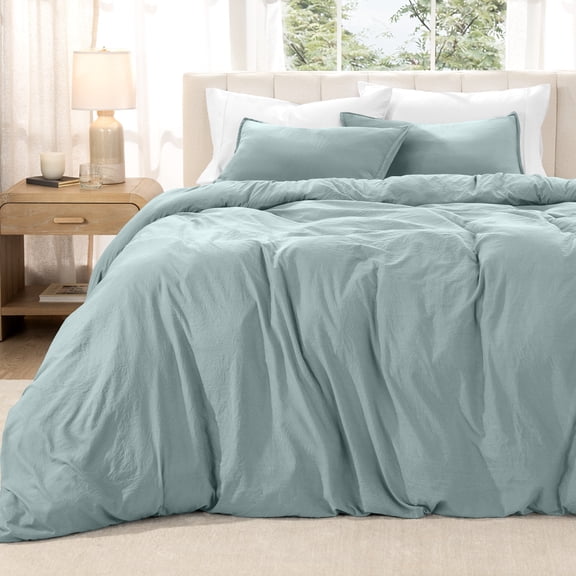 Bare Home Washed Duvet Cover Set - Ultra-Soft - Premium 1800 Collection - 3 Piece - Queen, Sea Spray