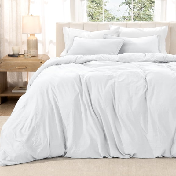 Bare Home Washed Duvet Cover Set - Ultra-Soft - Premium 1800 Collection - 3 Piece - Queen, White
