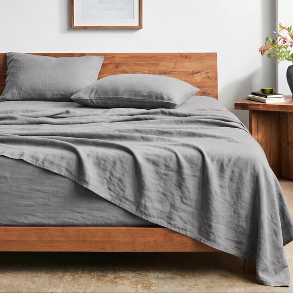 Bare Home Washed Sheet Set - Premium 1800 Collection - Deep Pocket - 3 Piece - Twin, Frost Gray
