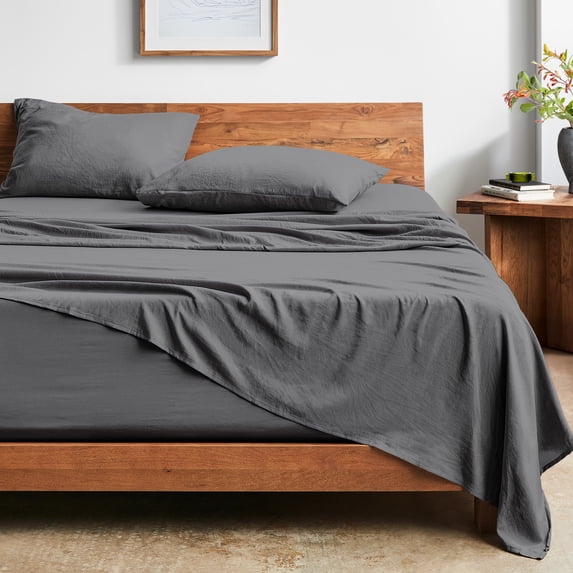 Bare Home Washed Sheet Set - Premium 1800 Collection - Deep Pocket - 3 Piece - Twin, Gray