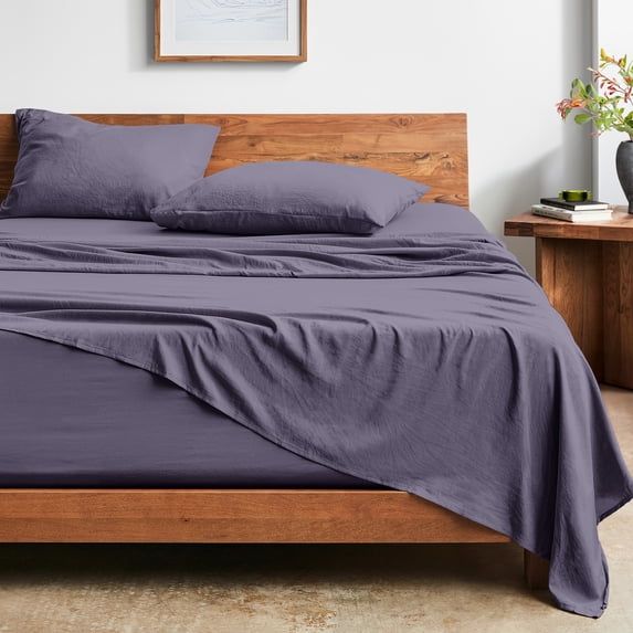 Bare Home Washed Sheet Set - Premium 1800 Collection - Deep Pocket - 3 Piece - Twin XL, Dusty Purple