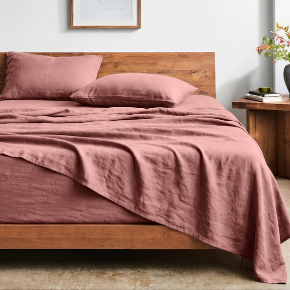 Bare Home Washed Sheet Set - Premium 1800 Collection - Deep Pocket - 3 Piece - Twin XL, Dusty Rose