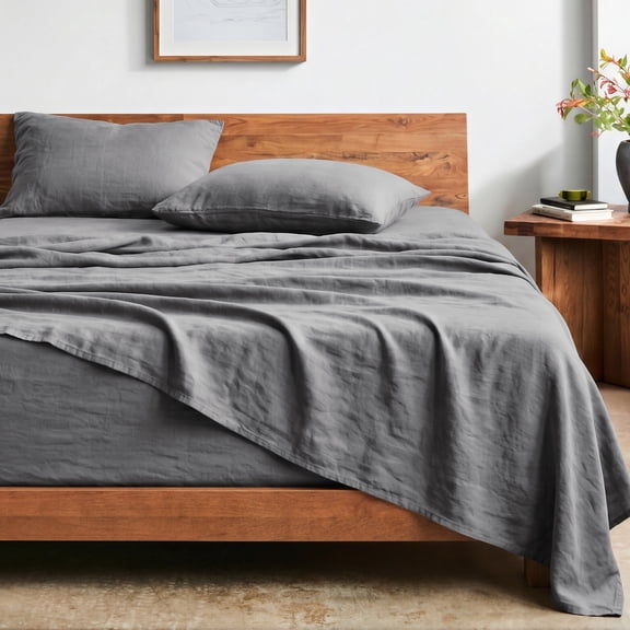 Bare Home Washed Sheet Set - Premium 1800 Collection - Deep Pocket - 3 Piece - Twin XL, Gray