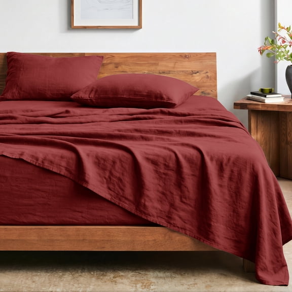 Bare Home Washed Sheet Set - Premium 1800 Collection - Deep Pocket - 3 Piece - Twin XL, Rosewood