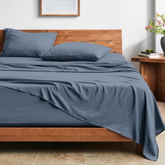 Bare Home Washed Sheet Set - Premium 1800 Collection - Deep Pocket - 4 Piece - Full, Bering Sea