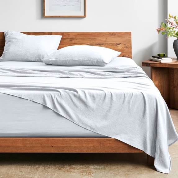 Bare Home Washed Sheet Set - Premium 1800 Collection - Deep Pocket - 4 Piece - Full, White