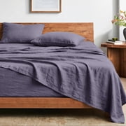 Bare Home Washed Sheet Set - Premium 1800 Collection - Deep Pocket - 4 Piece - Queen, Dusty Purple
