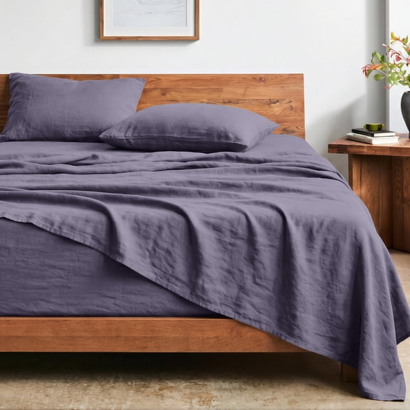 Bare Home Washed Sheet Set - Premium 1800 Collection - Deep Pocket - 4 Piece - Queen, Dusty Purple