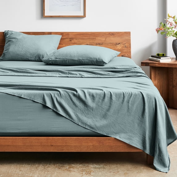 Bare Home Washed Sheet Set - Premium 1800 Collection - Deep Pocket - 4 Piece - Queen, Sea Spray