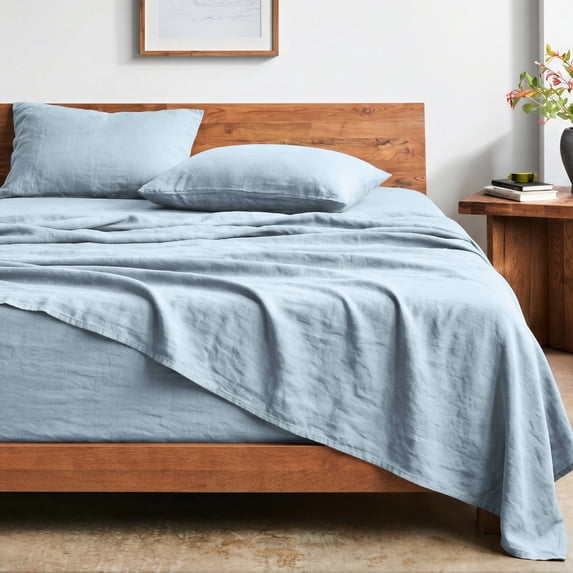 Bare Home Washed Sheet Set - Premium 1800 Collection - Deep Pocket - 4 Piece - Queen, Summer Sky