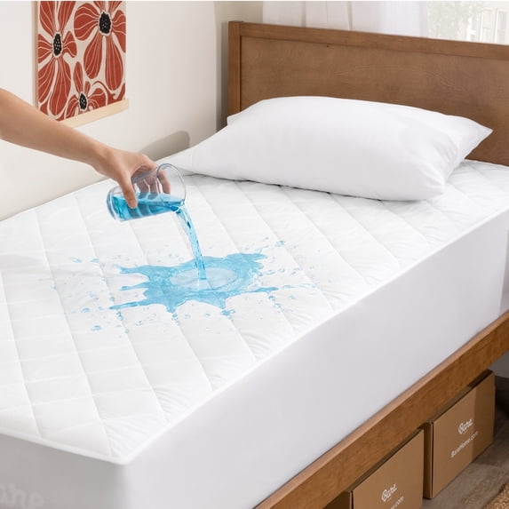 Bare Home Waterproof Mattress Pad - Deep Pocket Fitted Cover - Twin, White