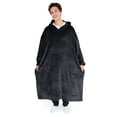 thumbnail image 1 of Bare Homey Adult Size Microplush Wearable Blanket - Long Length - Zipper Side Pockets, Black, 1 of 9