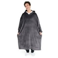 thumbnail image 1 of Bare Homey B-Chill Adult Size Microplush Wearable Blanket - Long Length - Zipper Side Pockets, Forged Iron Gray, 1 of 6
