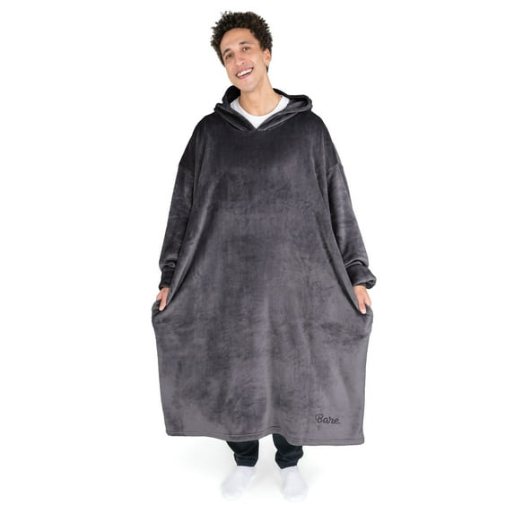 Bare Homey B-Chill Adult Size Microplush Wearable Blanket - Long Length - Zipper Side Pockets, Forged Iron Gray