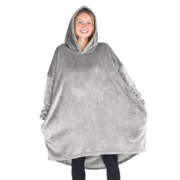 Bare Homey Adult Size Microplush Wearable Blanket - Zipper Side Pockets - Warm - Velvety Soft, Light Gray
