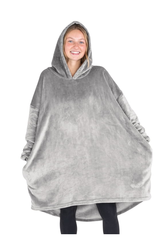 y Adult Size Microplush Wearable Blanket - Zipper Side Pockets - Warm - Velvety Soft, Light Gray