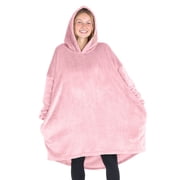 Bare Homey Adult Size Microplush Wearable Blanket - Zipper Side Pockets - Warm - Velvety Soft, Light Pink