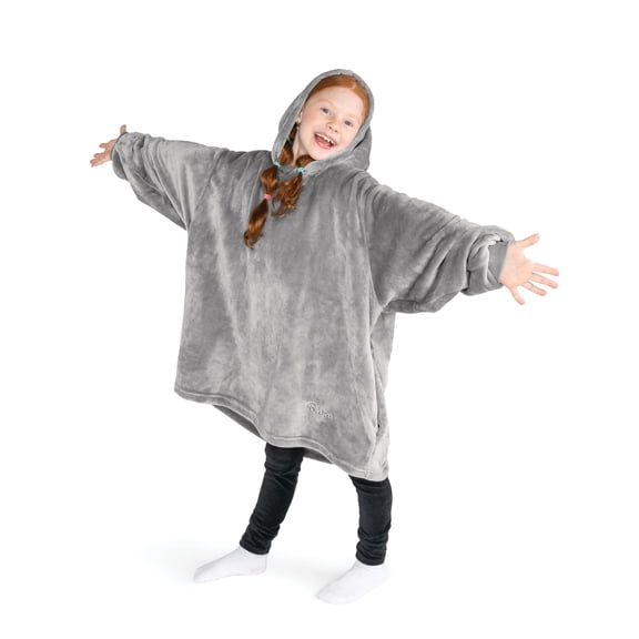 Bare Homey Kids Size Microplush Wearable Blanket - Side Pockets - Warm - Velvety Soft, Light Gray