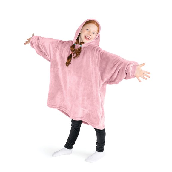 Bare Homey Kids Size Microplush Wearable Blanket - Side Pockets - Warm - Velvety Soft, Light Pink