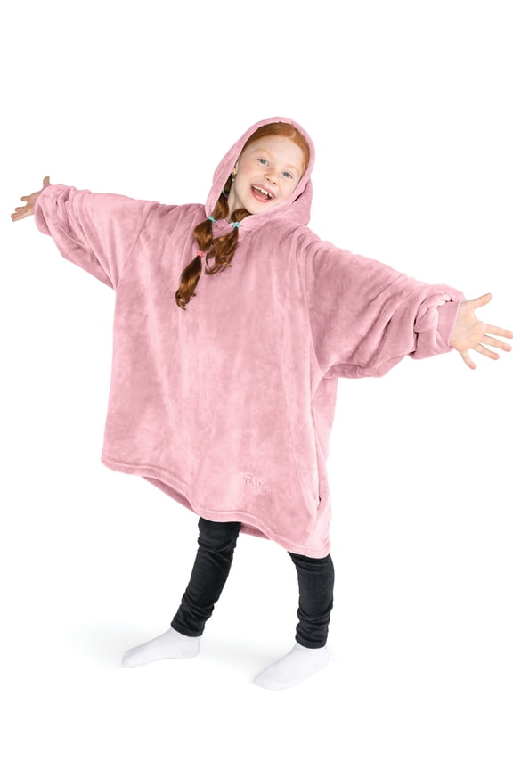 y Kids Size Microplush Wearable Blanket - Side Pockets - Warm - Velvety Soft, Light Pink
