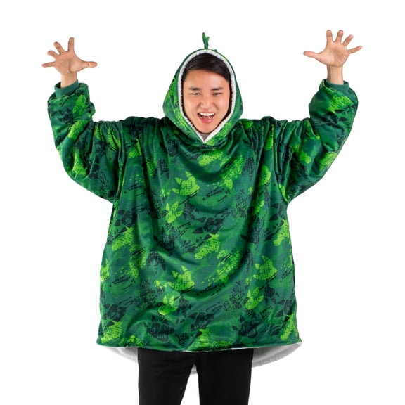 Bare Homey Plush Sherpa Wearable Blanket - Fluffy & Soft - Lightweight - Adult, Dinosaur