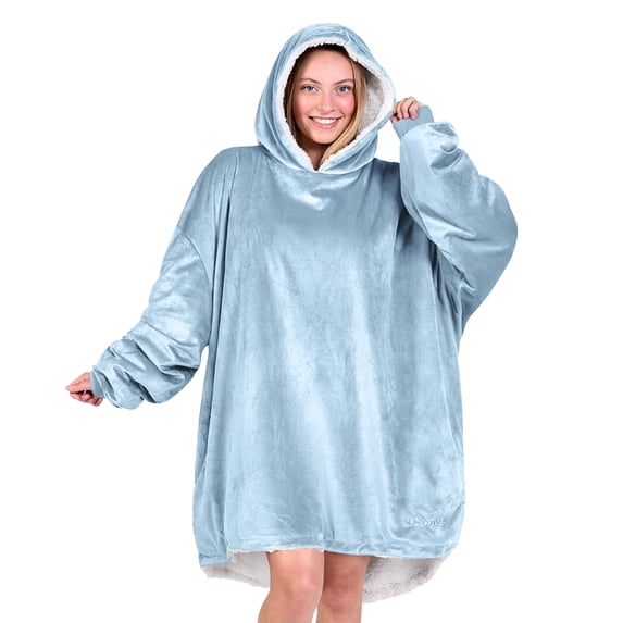 Bare Homey Plush Sherpa Wearable Blanket - Fluffy & Soft - Lightweight - Adult, Light Blue