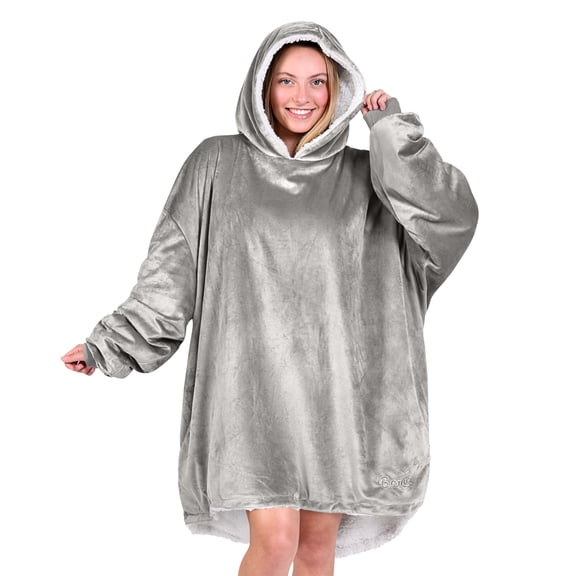 Bare Homey Plush Sherpa Wearable Blanket - Fluffy & Soft - Lightweight - Adult, Light Gray