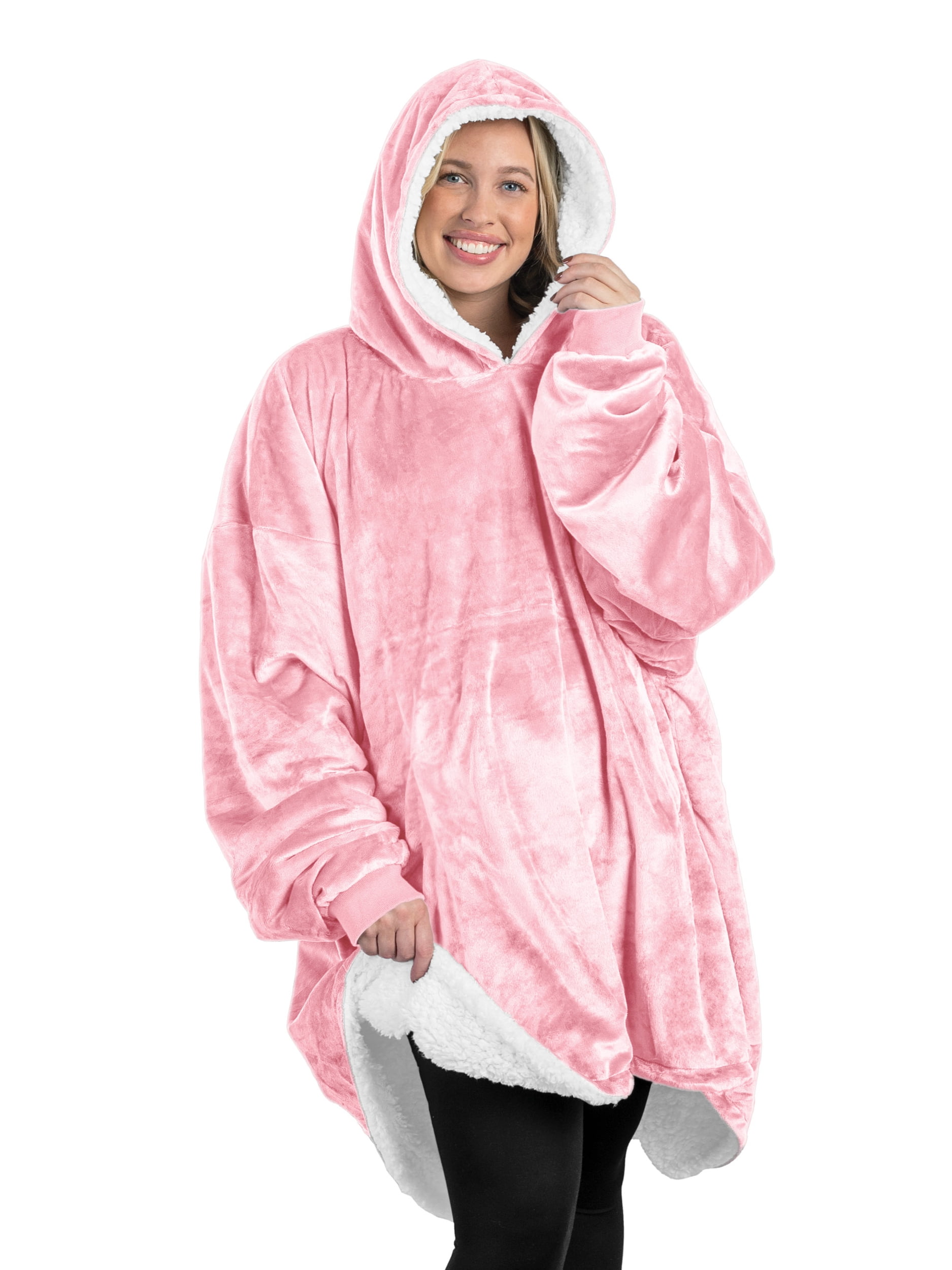 Oversized Light Pink and Purple Sherpa Wearable Blanket