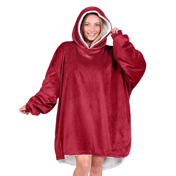 Bare Homey Plush Sherpa Wearable Blanket - Fluffy & Soft - Lightweight - Adult, Red