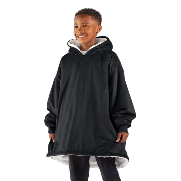 Bare Homey Plush Sherpa Wearable Blanket - Fluffy & Soft - Lightweight - Kids, Black