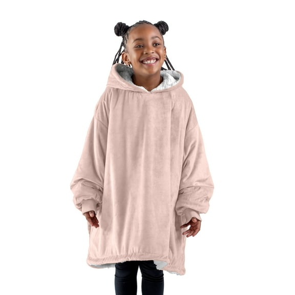 Bare Homey Plush Sherpa Wearable Blanket - Fluffy & Soft - Lightweight - Kids, Blush