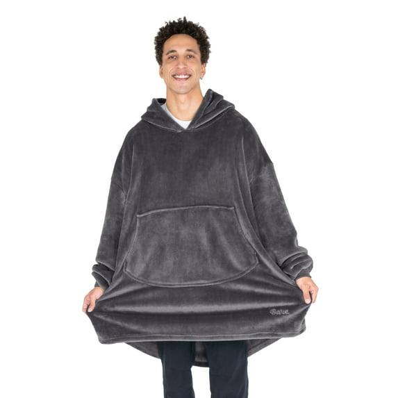 Bare Homey Adult Size Microplush Wearable Blanket, Round Trapezoid Pocket, Forged Iron Gray