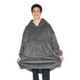 thumbnail image 1 of Bare Homey Adult Size Microplush Wearable Blanket, Round Trapezoid Pocket, Gray, 1 of 8