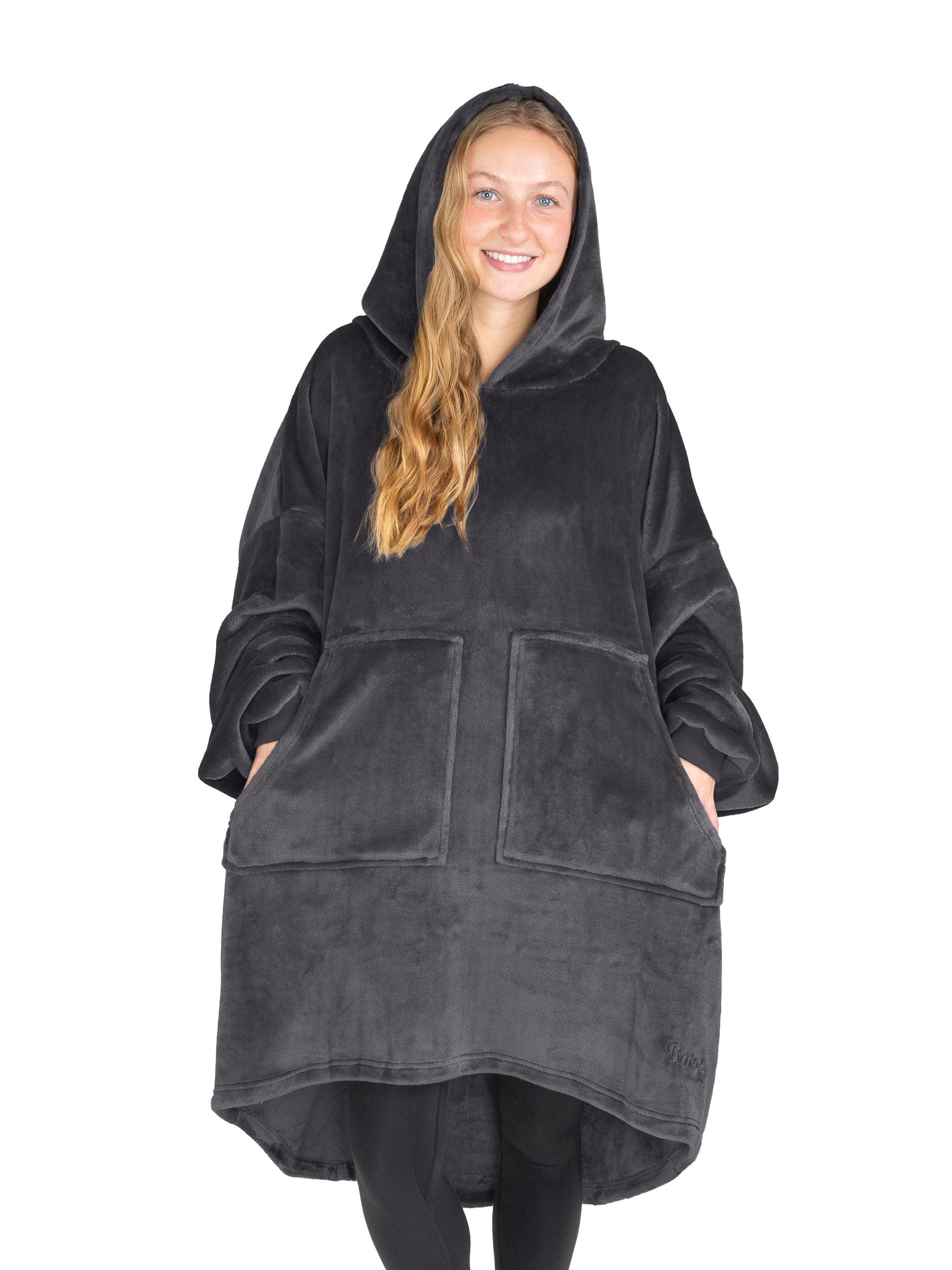 Bare Homey B-Warm Adult Size Microplush Wearable Blanket, Split Front Pocket, Forged Iron Gray