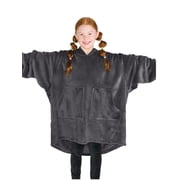 Bare Homey Kids Size Microplush Wearable Blanket, Split Front Pocket, Forged Iron Gray
