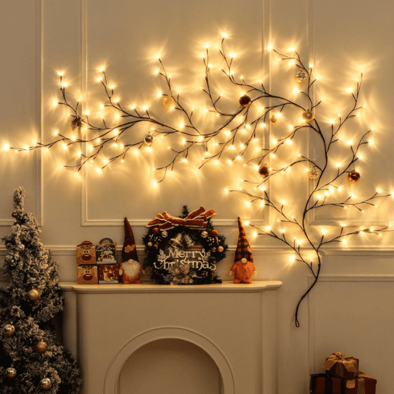 Bare Lamp LED Tree Branch Lights for Wall, Willow Vine Twig Decor Garland, USB-Powered with 8 Lighting Modes,Christmas Decorations Indoor for Home Wall Door Window 1.2M 48LED